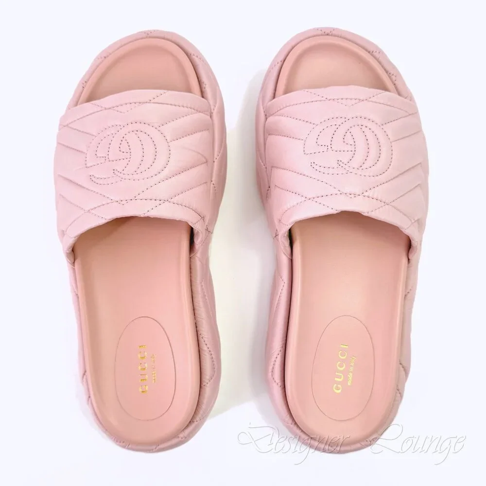 NEW GUCCI Angelina Quilted GG Logo Pink Nylon Platform Sandals EU 39 US 9